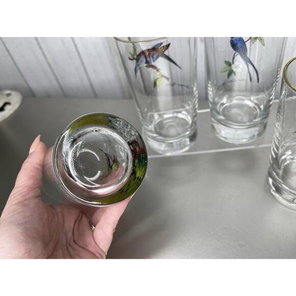 Vintage Set of 4 Hand Painted Bird Tumblers Drinking Glasses - Picture 6 of 7